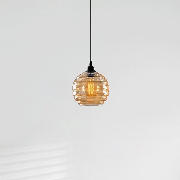 Opviq Lampă suspendată Gold 010, auriu-transparent, sticlă, Ø 20 cm, reglabil, Auriu / Alamă, Camera de zi / sufragerie, Sticlă, glob