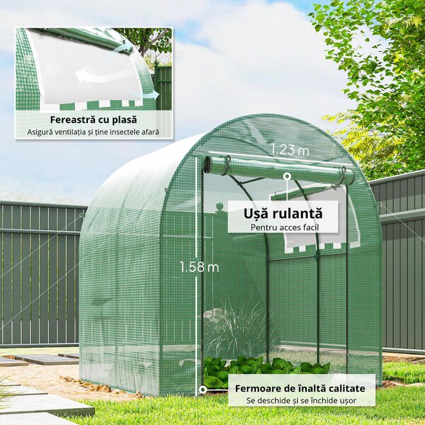 Outsunny Sera de gradina tip tunel cu ferestre si usi rulante, sera pentru plante cu invelis din PE, verde, 180x180x200cm | Aosom Romania