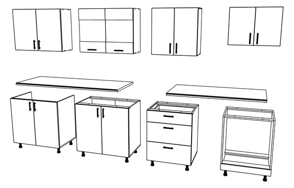 Set haaus V22, Gri Lucios/Alb, MDF, Blat Thermo 28 mm, L 280 cm