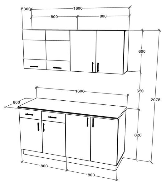 Set haaus V8, Stejar Sonoma Inchis/Alb, Blat Thermo 28 mm, L 160 cm