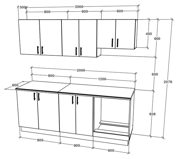 Set haaus V10, Gri Lucios/Alb, MDF, Blat Thermo 28 mm, L 200 cm