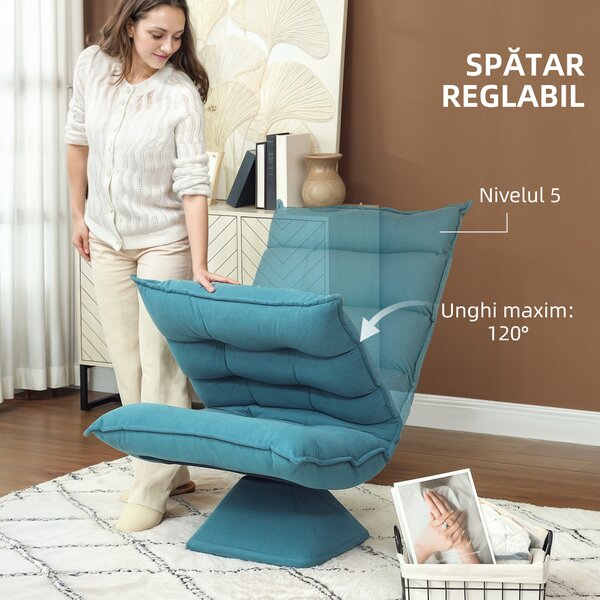 HOMCOM Fotoliu de Podea Relaxant Rotativ 360° cu Spătar Reglabil în 5 Poziții, 62x70x95 cm, Albastru | Aosom Romania
