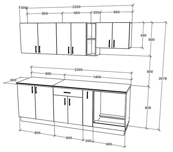 Set haaus V14, Antracit/Alb, Blat Thermo 28 mm, L 220 cm