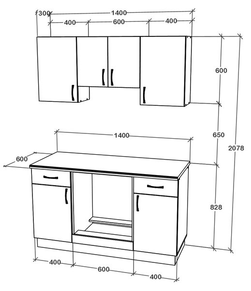 Set haaus V5, Lemn Natural/Alb, Blat Thermo 28 mm, L 140 cm