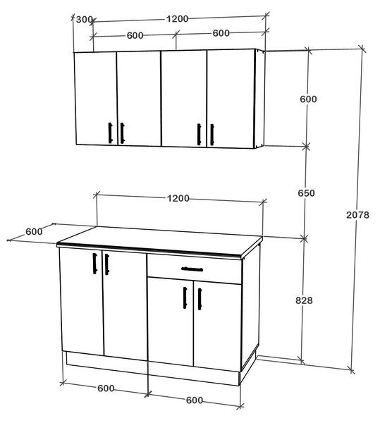 Set haaus V2, Gri Lucios/Alb, MDF, Blat Thermo 28 mm, L 120 cm