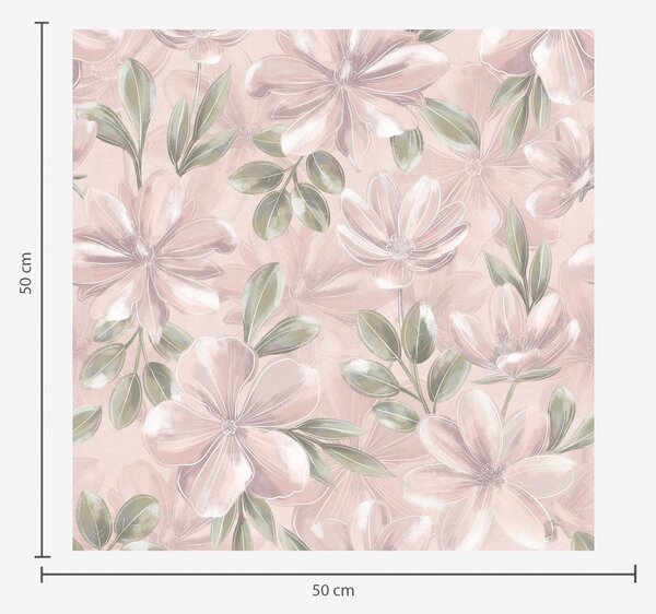 Tapet Flori roz cu frunze delicate pe un fundal delicat, Tapet flori, a00675 : Uwalls.ro