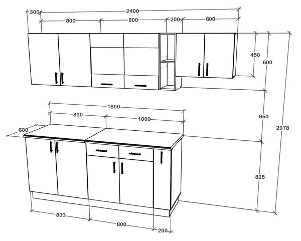 Set haaus V16, Lemn Natural/Alb, Blat Thermo 28 mm, L 240 cm