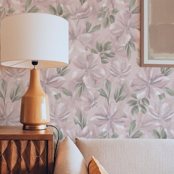 Tapet Flori roz cu frunze delicate pe un fundal delicat, Tapet flori, a00675 : Uwalls.ro