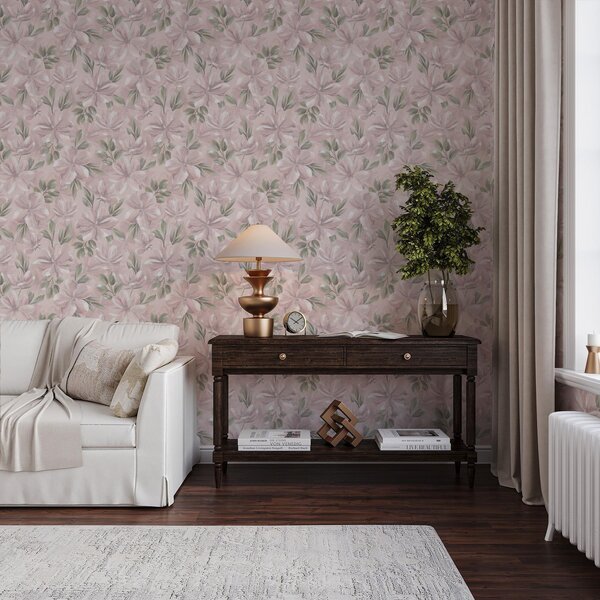 Tapet Flori roz cu frunze delicate pe un fundal delicat, Tapet flori, a00675 : Uwalls.ro