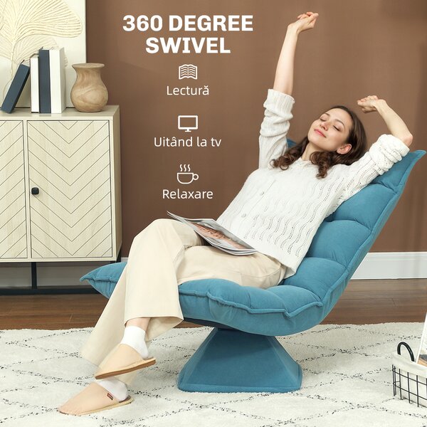 HOMCOM Fotoliu de Podea Relaxant Rotativ 360° cu Spătar Reglabil în 5 Poziții, 62x70x95 cm, Albastru | Aosom Romania