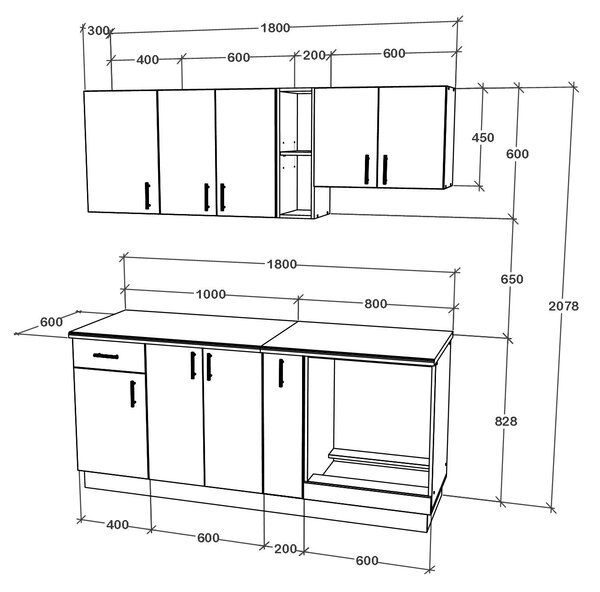 Set haaus V9, Gri Lucios/Alb, MDF, Blat Thermo 28 mm, L 180 cm