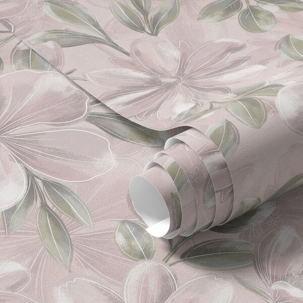 Tapet Flori roz cu frunze delicate pe un fundal delicat, Tapet flori, a00675 : Uwalls.ro