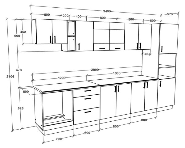 Set haaus V31, Stejar Sonoma Inchis/Alb, Blat Thermo 28 mm, L 340 cm