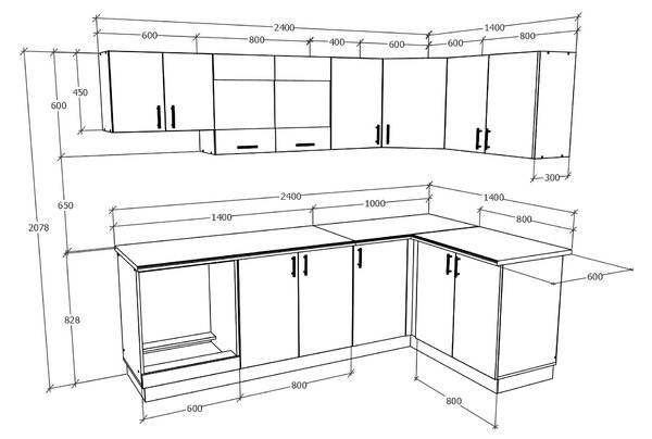 Set haaus V34, Stejar Sonoma Inchis/Alb, Blat Thermo 28 mm, L 240 x 140 cm