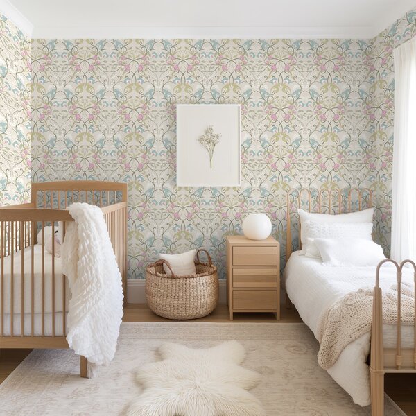 Tapet Model floral elegant cu flori roz și albastre, Tapet flori, a00730 : Uwalls.ro