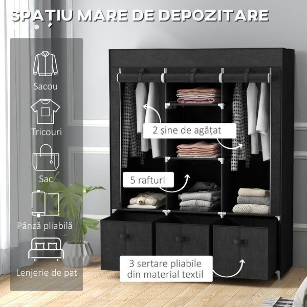 Homcom sifonier Pliabil Textil – Cu Rafturi & Sertare, Ideal pentru Spatii Mici | Aosom Romania