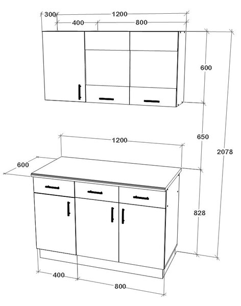 Set haaus V3, Gri Lucios/Alb, MDF, Blat Thermo 28 mm, L 120 cm