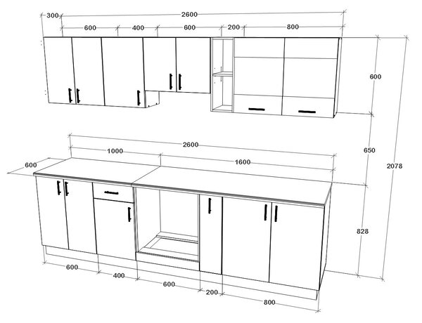 Set haaus V19, Stejar Sonoma Inchis/Alb, Blat Thermo 28 mm, L 260 cm
