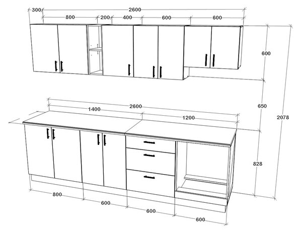 Set haaus V18, Lemn Natural/Alb, Blat Thermo 28 mm, L 260 cm