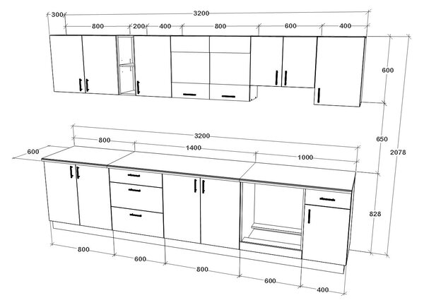 Set haaus V28, Stejar Bronz/Alb, Blat Thermo 28 mm, L 320 cm