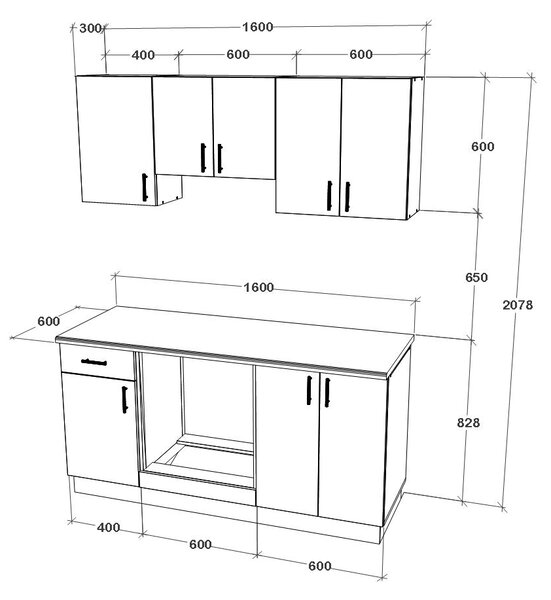 Set haaus V6, Gri Lucios/Alb, MDF, Blat Thermo 28 mm, L 160 cm