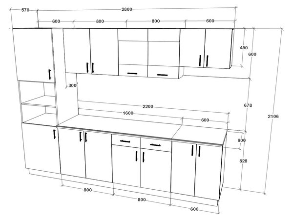 Set haaus V23, Antracit/Alb, Blat Thermo 28 mm, L 280 cm