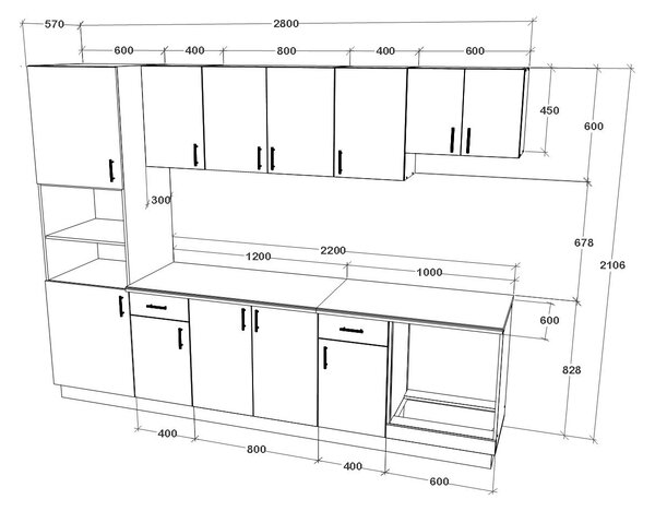 Set haaus V24, Gri Lucios/Alb, MDF, Blat Thermo 28 mm, L 280 cm