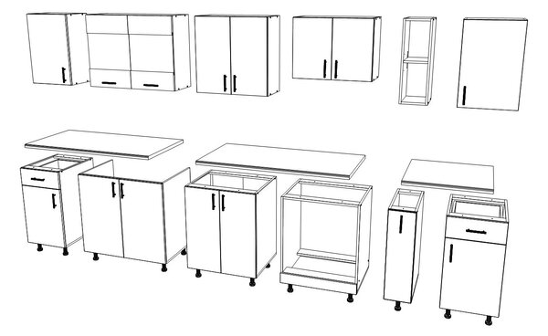 Set haaus V25, Stejar Sonoma Inchis/Alb, Blat Thermo 28 mm, L 300 cm