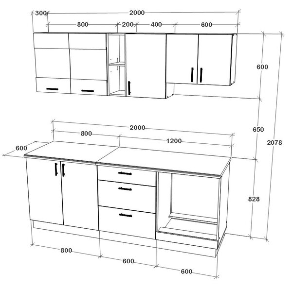 Set haaus V12, Lemn Natural/Alb, Blat Thermo 28 mm, L 200 cm