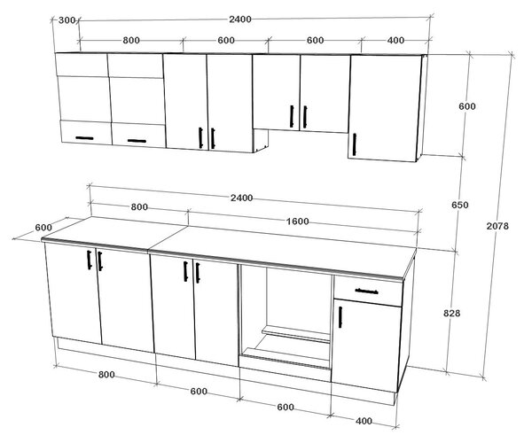 Set haaus V15, Antracit/Alb, Blat Thermo 28 mm, L 240 cm