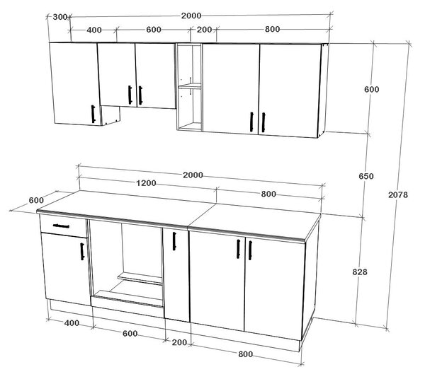 Set haaus V11, Alb, Blat Thermo 28 mm, L 200 cm
