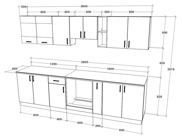 Set haaus V21, Stejar Sonoma Inchis/Alb, Blat Thermo 28 mm, L 280 cm