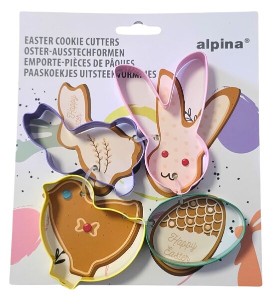 Set 4 forme, din metal, pentru prăjituri, model iepuraș, Alpina