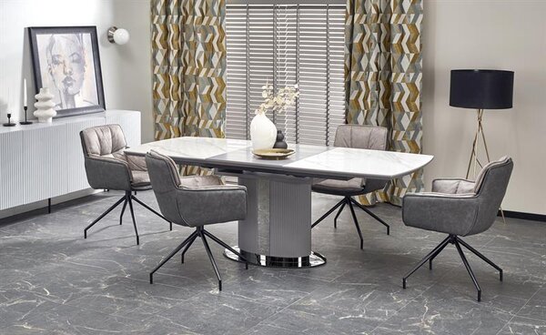 Masă de sufragerie extensibilă 160-220 cm Dara (marmură alb + negru + gri) (pentru 6 8 persoane). 1049567