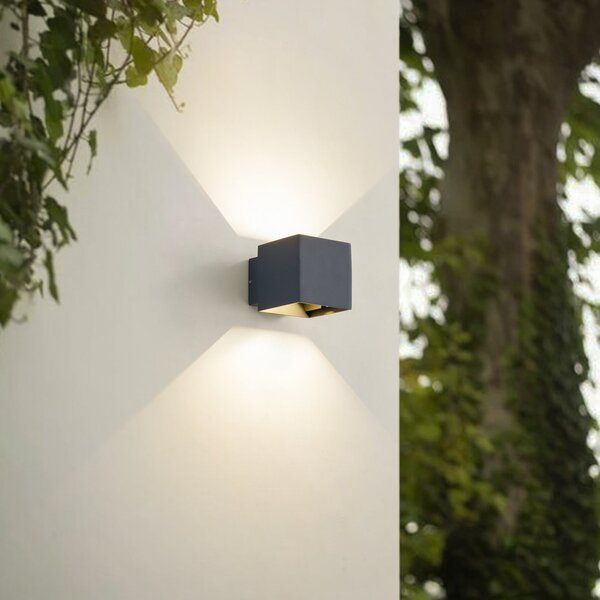 Lindby LED lampă de perete pentru exterior Esani, antracit, sus/jos, IP54, Negru, Aluminiu, Modern