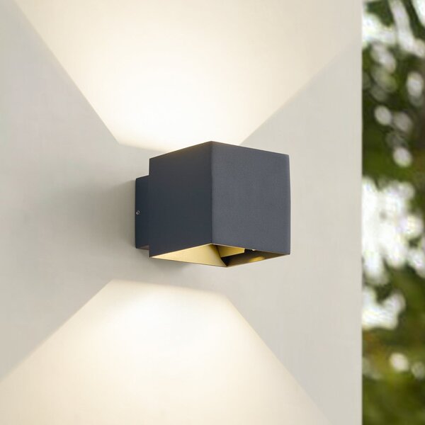 Lindby LED lampă de perete pentru exterior Esani, antracit, sus/jos, IP54, Negru, Aluminiu, Modern