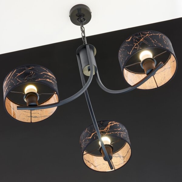 Jupiter 2106 - Lustră cu lanț ARTHUR, 3xE27/15W/230V, negru/portocaliu, decor marmură