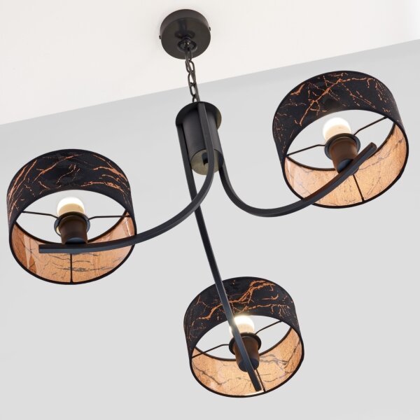 Jupiter 2106 - Lustră cu lanț ARTHUR, 3xE27/15W/230V, negru/portocaliu, decor marmură