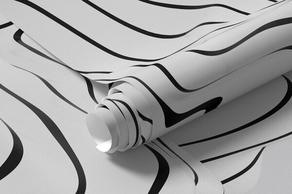 Tapet forme organice abstracte în stil 3D în tonuri de alb și gri cu dungi negre, Fototapet Abstract, w04627 : Uwalls.ro
