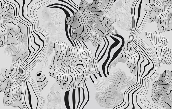 Tapet forme organice abstracte în stil 3D în tonuri de alb și gri cu dungi negre, Fototapet Abstract, w04627 : Uwalls.ro