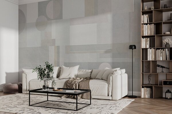 Tapet geometrie abstractă în tonuri de gri și bej, Fototapet Geometrie, w04635 : Uwalls.ro