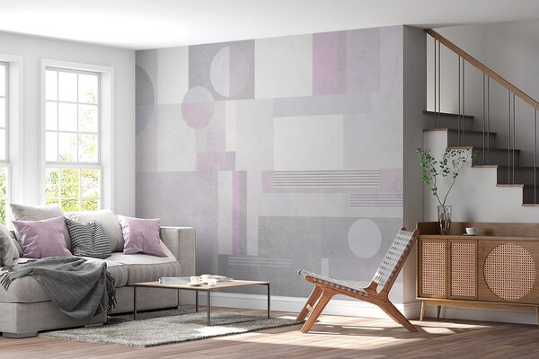 Tapet geometrie abstractă în tonuri de gri și lavandă, Fototapet Geometrie, w04635v1 : Uwalls.ro