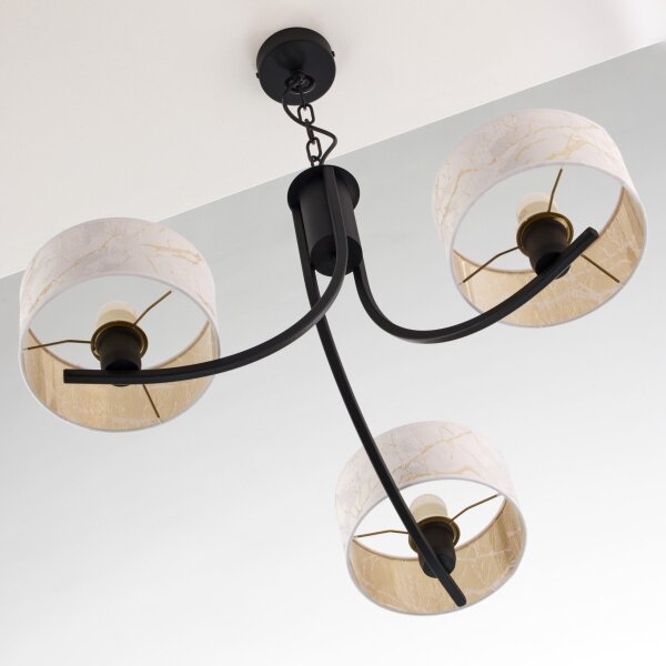 Jupiter 2103 - Lustru cu lanț ARTHUR 3xE27/15W/230V alb/negru/decor marmorat