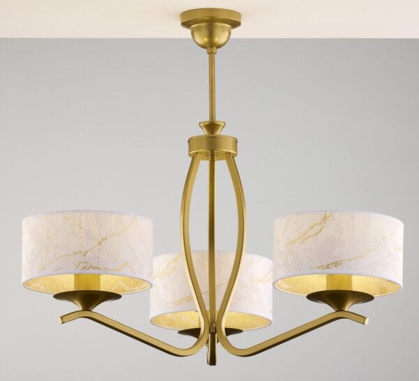 Jupiter 2109 - Lustru pe tijă KASZMIR 3xE27/15W/230V alb/auriu/decor de marmură