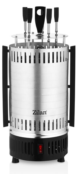 Gratar vertical Zilan ZLN5565 argintiu, putere 900W, rotatie automata, 5 bete pentru frigarui