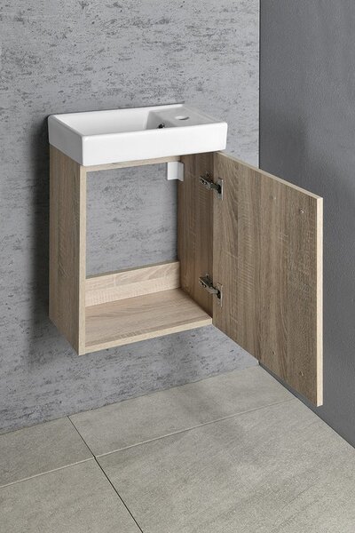 Aqualine Aqualine, dulap ZOJA cu chiuveta ceramica 40x22 cm, stejar platinat, 51049DP-02