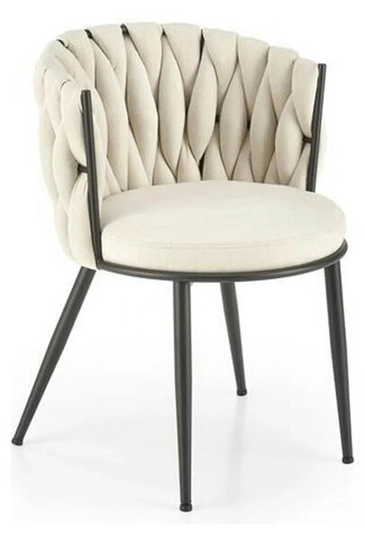 Scaun dining modern K516, bej/negru, stofa clasica/otel, 57x60x79 cm