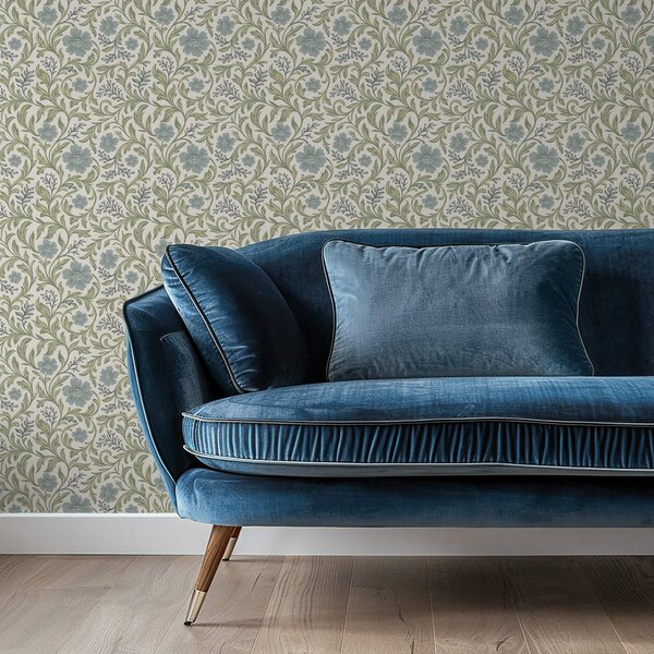 Tapet Ornament floral gri-salvie pe fond deschis, Tapet flori, a00712 : Uwalls.ro