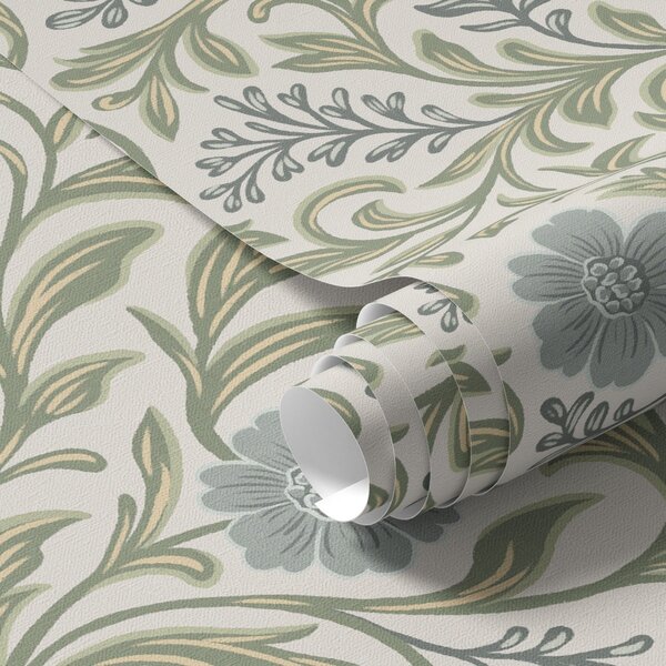Tapet Ornament floral gri-salvie pe fond deschis, Tapet flori, a00712 : Uwalls.ro