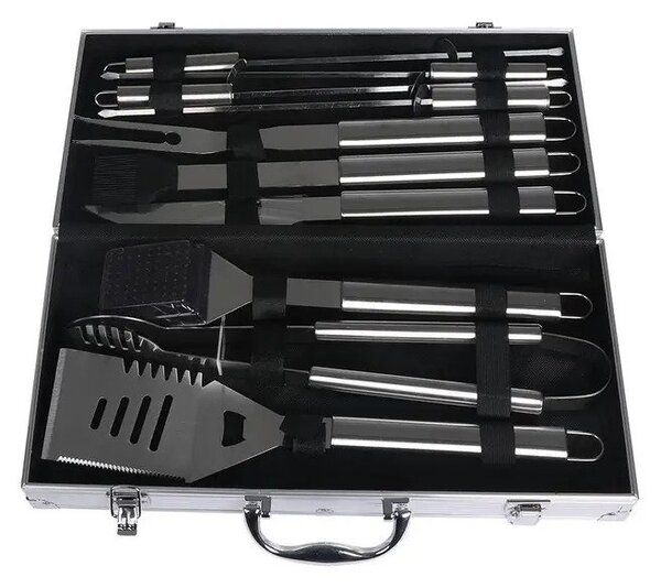 Set ustensile pentru gratar onuvio® 11 piese inox, geanta de transport si termometru digital